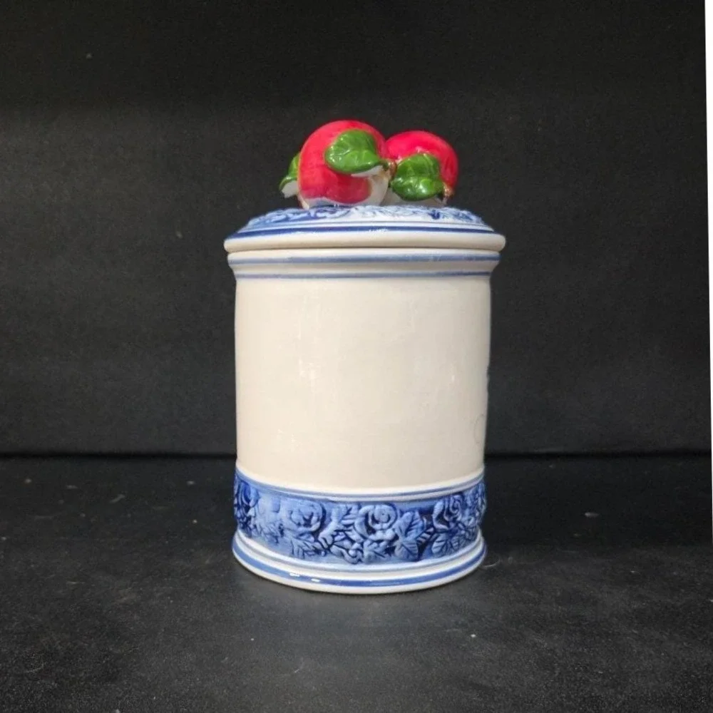 Kiln‎ Fired Clay Medium Apple Canister, Vintage Hand-Painted Kitchen Storage